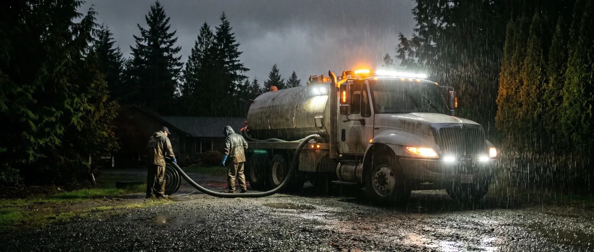 Emergency septic callout in the rain after dark