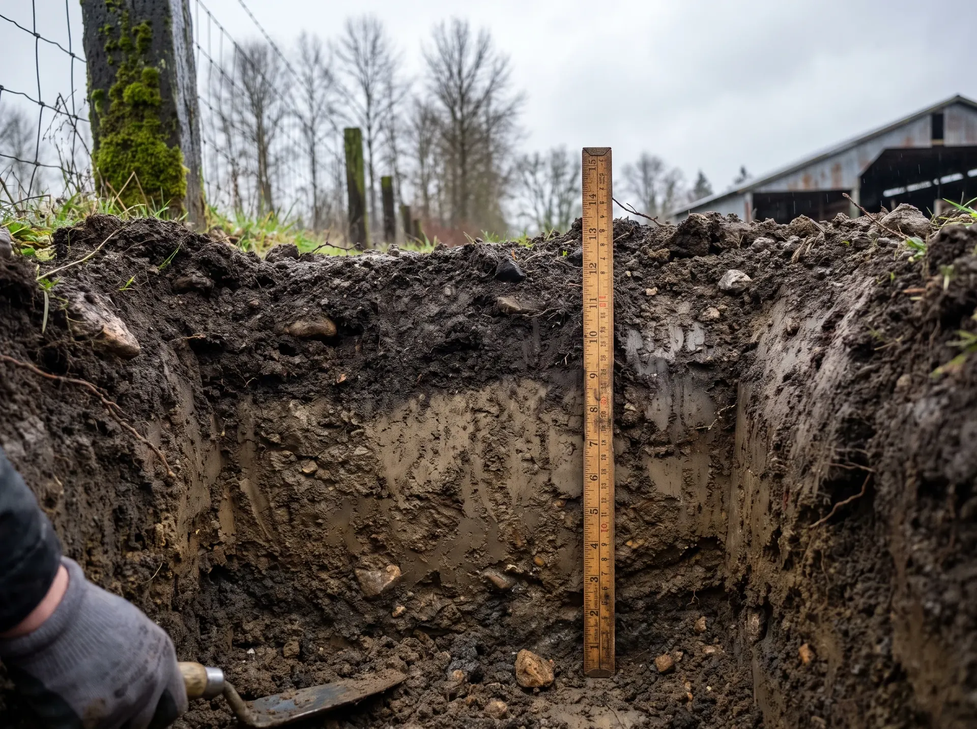 Soil profile exposed in a septic test pit