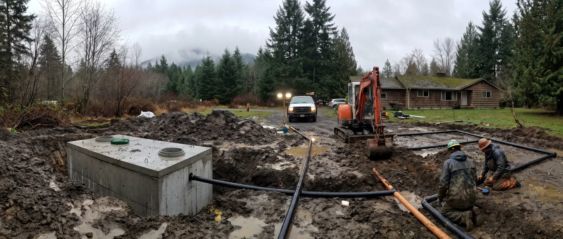 New septic system being installed on a rural building site