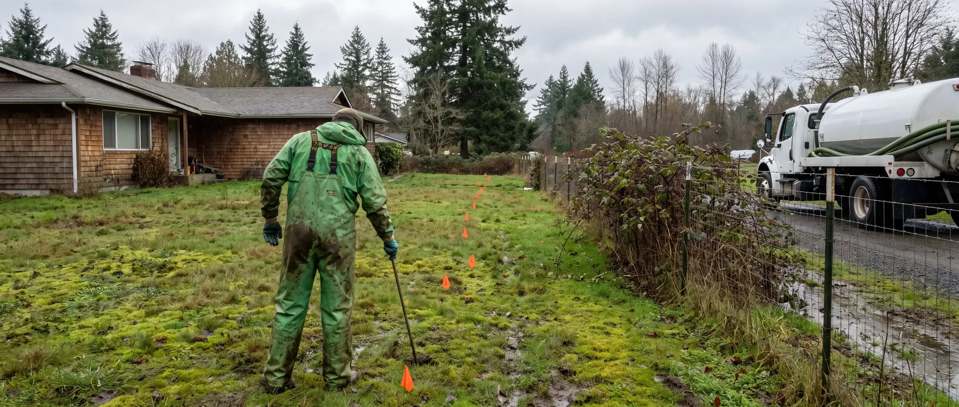 Locating a buried septic tank across an overgrown rural lawn