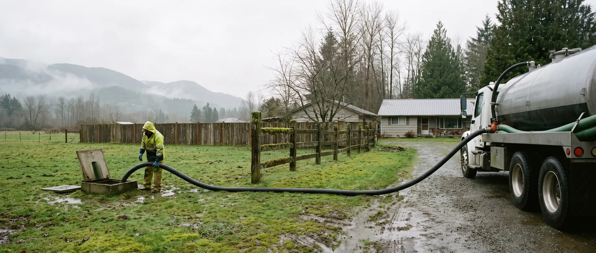 Septic pumping in progress on a rural Whatcom County property