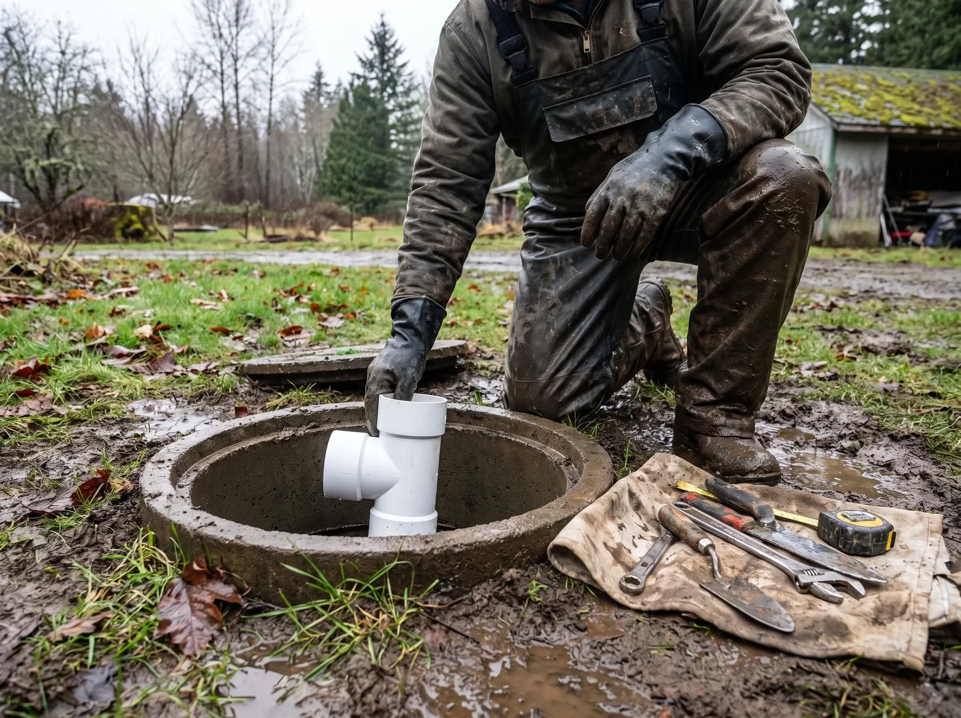 Replacing a failed baffle inside a septic tank riser