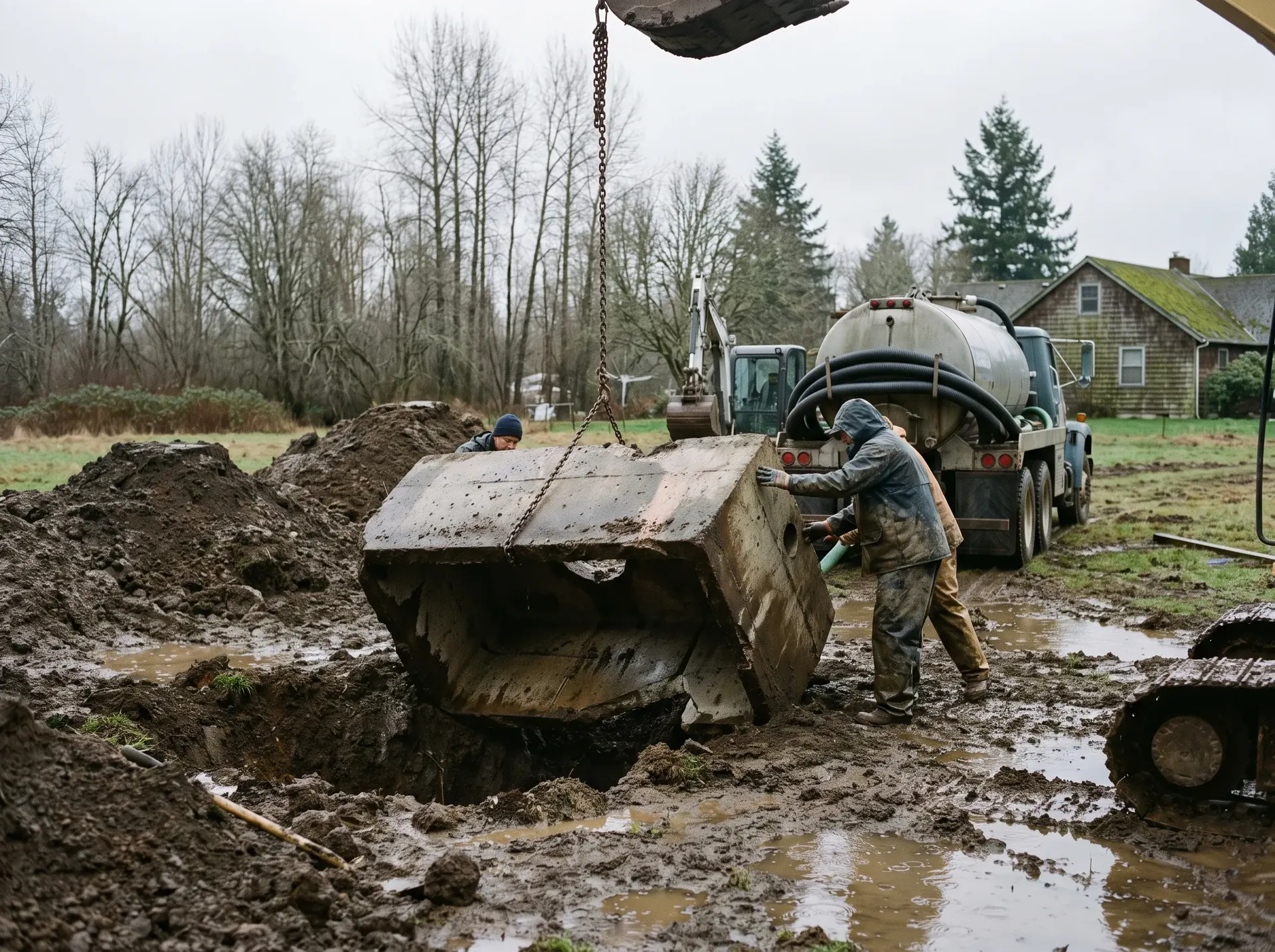 Old septic tank being removed during a system replacement